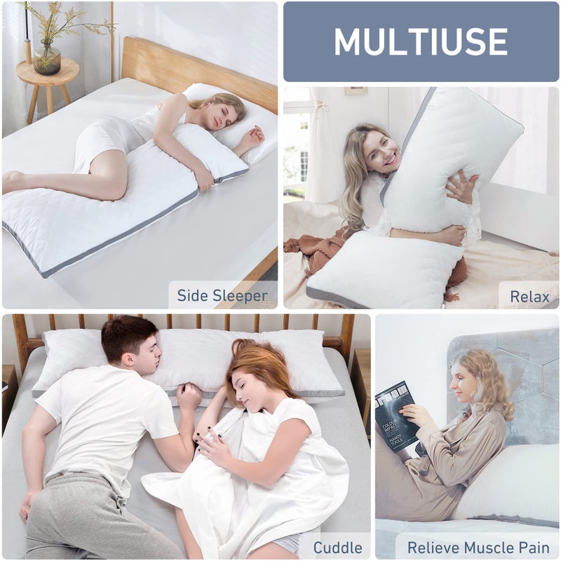 Leeden Body Pillow Insert - Full Body Pillow for Adults - Large Long Bed Pillow for Side Sleeper - Firm Breathable Support - 20 x 54 Inch - White - Image 3